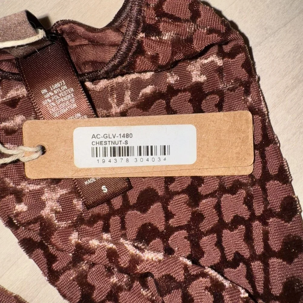 NWT SKIMS Chestnut Brown Velvet Monogram Long Gloves Women's Small S